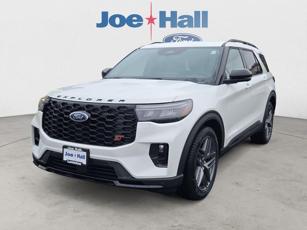 2026 Ford Explorer ST in Star White Metallic Tri-Coat — front three-quarter view